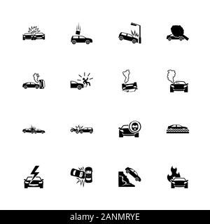 Les accidents de voiture icônes - Étendre à n'importe quelle taille - Changement à n'importe quelle couleur. Télévision Vector Icons - Illustration noir sur fond blanc. Illustration de Vecteur