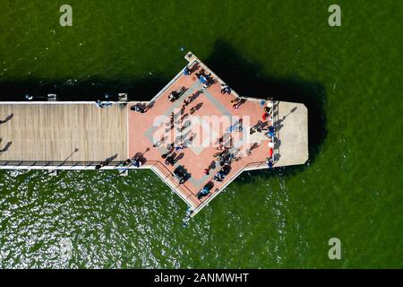 Vue aérienne sur l'embarcadère de Brzezno, Gdansk. Banque D'Images