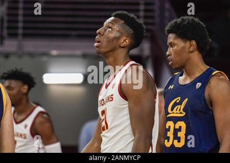 Le sud de la Californie avant de Troie Onyeka Okongwu (21) au cours d'un match de basket-ball de NCAA college, le Jeudi, Janvier 16, 2020, dans la région de Los Angeles. Les Troyens défait les haricots, 88-56. (Photo par IOS/ESPA-images) Banque D'Images