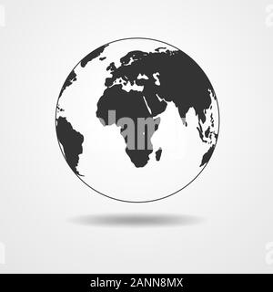 Noir et blanc Earth globe isolé sur blanc. Schéma simple noir de la planète. L'icône Globe terre vecteur. Illustration de Vecteur