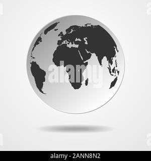 Noir et blanc Earth globe isolé sur blanc. Schéma simple noir de la planète. L'icône Globe terre - vector illustration. Illustration de Vecteur