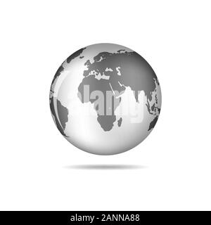 Noir et blanc Earth globe isolé sur blanc. Schéma simple noir de la planète. L'icône Globe terre - vector illustration. Illustration de Vecteur