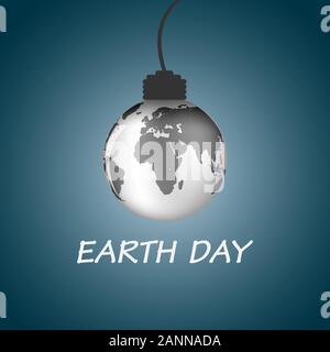 Le jour de la terre - monochrome de l'affiche. Concept de l'écologie. Globe terrestre suspendue comme une ampoule. 22 avril jour de la terre - vector illustration. Illustration de Vecteur