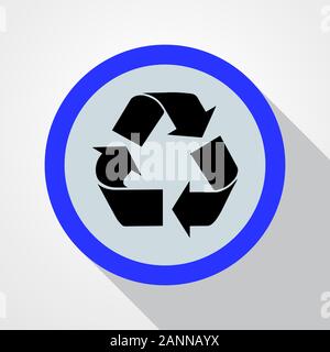 Bouton bleu avec l'image du recyclage noir signe. Icône de recycler - vector illustration. Illustration de Vecteur