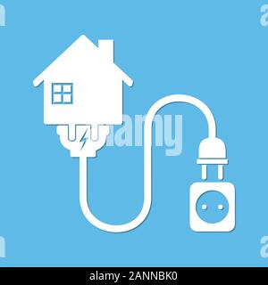 Silhouette de chambre avec le fil et le socket - vector illustration. Chambre Simple avec l'icône, la douille et le fil bouchon sur fond bleu. Concept de conne Illustration de Vecteur