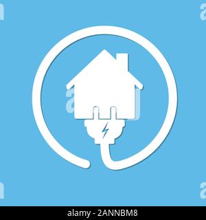 Silhouette de chambre avec le fil et le socket - vector illustration. Chambre Simple avec l'icône et le fil fourche sur fond bleu. Concept d'une connexion Illustration de Vecteur