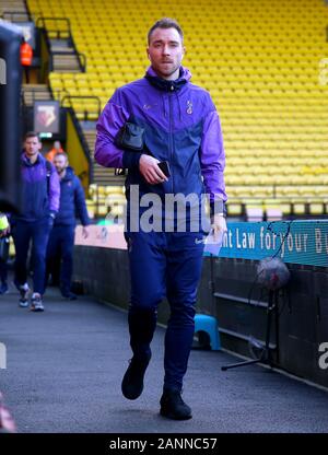 Tottenham Hotspur's Christian Eriksen arrive en avance sur la Premier League match à Vicarage Road, London. Banque D'Images