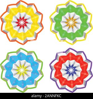 Ornements en forme de fleurs colorées, des fleurs en papier. Illustration de Vecteur