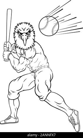 Eagle Baseball Player Mascot Swinging bat à Ball Illustration de Vecteur