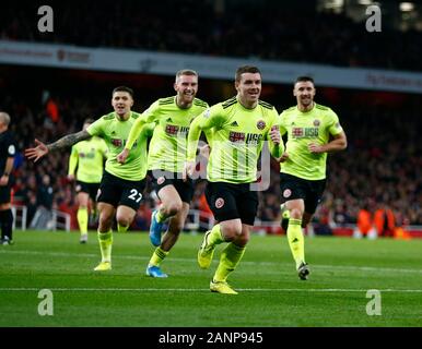 Londres, Royaume-Uni. 18 janvier, 2020. Londres, ANGLETERRE - 18 janvier : John Fleck de Sheffield United célèbre son but au cours English Premier League match entre Manchester United et Arsenal le 18 janvier 2020 à l'Emirates Stadium, Londres, Angleterre. Action Crédit : Foto Sport/Alamy Live News Banque D'Images