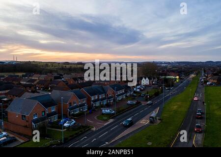 Vue aérienne de la célèbre région de Dividy Road à Bentilee, des zones pauvres et les plus rugueuses avec des logements de conseil Banque D'Images