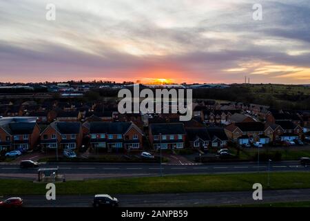 Vue aérienne de la célèbre région de Dividy Road à Bentilee, des zones pauvres et les plus rugueuses avec des logements de conseil Banque D'Images