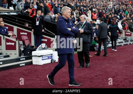 Stade de Londres, Londres, Royaume-Uni. 18 janvier 2020 ; London Stadium, Londres, Angleterre ; English Premier League, West Ham United contre Everton, West Ham United Manager David Moyes ressemble à de l'étang - strictement usage éditorial uniquement. Pas d'utilisation non autorisée avec l'audio, vidéo, données, listes de luminaire, club ou la Ligue de logos ou services 'live'. En ligne De-match utilisation limitée à 120 images, aucune émulation. Aucune utilisation de pari, de jeux ou d'un club ou la ligue/dvd publications Banque D'Images