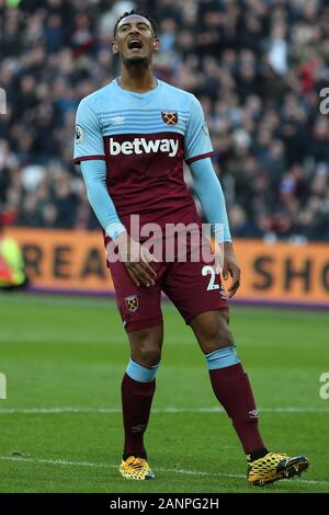 Londres, ANGLETERRE - 18 janvier Sébastien Haller de West Ham United cris dans l'ennui au cours de la Premier League match entre West Ham United et Everton au Stade de Stratford Londres, le samedi 18 janvier 2020. (Crédit : Jacques Feeney | MI News) photographie peut uniquement être utilisé pour les journaux et/ou magazines fins éditoriales, licence requise pour l'usage commercial Crédit : MI News & Sport /Alamy Live News Banque D'Images