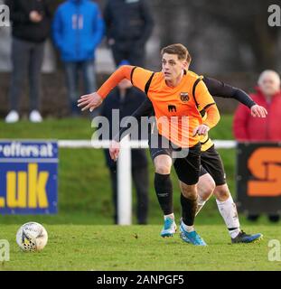 18 janvier 2020. Mackessack Park, Rothes, Moray, Ecosse, Royaume-Uni. C'est à partir de la Highland League Match de football entre Rothes FC et le Brora Rangers FC. Photo Contenu :- Avant - 6 Rothes - Allan Pollock - - - CRÉDIT/AlamyLiveNews Jasperimage Banque D'Images