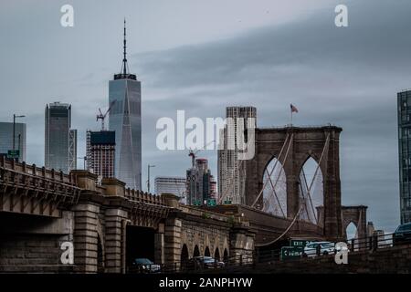 Pont de Brooklyn New York city image, image de la Sunrise New York Brooklyn Bridge Banque D'Images