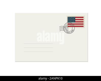 Mail vierge enveloppe avec tampon de caoutchouc. Réaliste et immersive des enveloppes avec des timbres USA flag. Illustration de Vecteur
