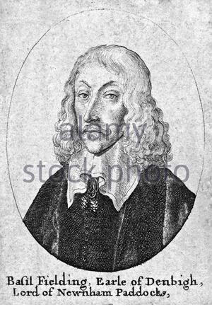 Portrait de Basil Fielding, 2e comte de Denbigh, 1608 - 1675, était un diplomate, homme politique et officier parlementaire de l'armée pendant la guerre civile anglaise, gravure du graveur bohème Wenceslaus Hollar à partir des années 1600 Banque D'Images