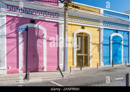 Architecture bâtiment coloré au centre-ville de Puerto Plata, République dominicaine, Caraïbes. Banque D'Images