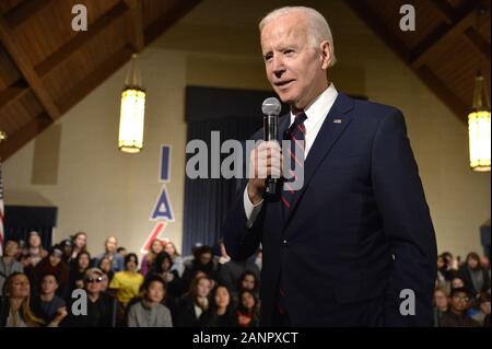 Indianola, USA. 18 janvier, 2020. 2020 le candidat démocrate à l'ancien Vice-président américain Joe Biden, fait de remarques au cours d'une activité communautaire dans Iandianola, Iowa, le samedi, Janvier 18, 2020. Les candidats continuent de campagne dans l'Iowa, premier-dans-le-nation caucus à Février 3 approches. Photo de Mike Theiler/UPI. Credit : UPI/Alamy Live News Banque D'Images