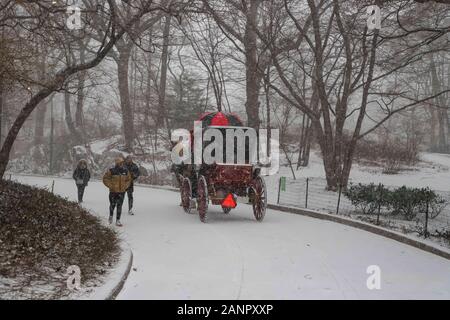 New York, New York, USA. 18 janvier, 2020. La neige est tombée sur la région de Central Park de New York, aux États-Unis ce samedi, 18 Crédit : William Volcov/ZUMA/Alamy Fil Live News Banque D'Images