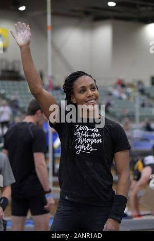 Megan Clark est présenté avant le début de l'élite de la compétition féminine au cours de la Perche, Sommet national Vendredi, 18 janvier 2020, à Reno, Nevada Clark est la fille de l'United States Army major général Ronald Clark aka Ronald P. Clark. (Photo par IOS/ESPA-images) Banque D'Images