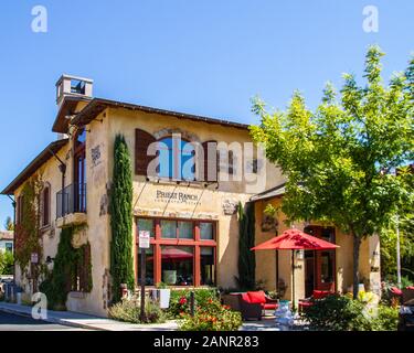 Salle de dégustation de vins prêtre Ranch à Yountville, Californie, États-Unis, dans la région viticole de Napa Valley Banque D'Images