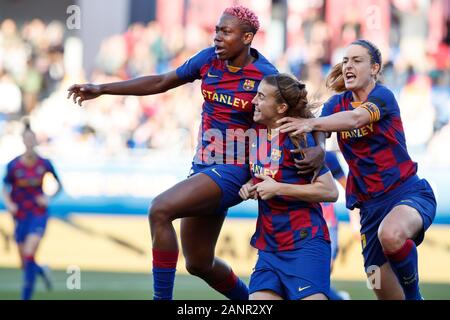 Barcelone, Espagne. 18 janvier, 2020. Les joueurs du FC Barcelone célèbre un but au cours de la ligue des femmes espagnole Iberdrola Primera match entre FC Barcelone v Rayo Vallecano à Johan Cruyff Stadium le 18 janvier 2020 à Barcelone, Espagne. Credit : Cal Sport Media/Alamy Live News Banque D'Images