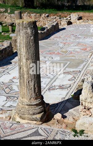 Ausgrabungsstätte der Antike Ayios Trias Basilique mit wunderbaren, Bodenmosaiken Sipahi, France - Nordzypern Banque D'Images