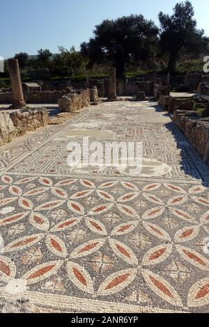 Ausgrabungsstätte der Antike Ayios Trias Basilique mit wunderbaren, Bodenmosaiken Sipahi, France - Nordzypern Banque D'Images