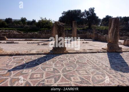 Ausgrabungsstätte der Antike Ayios Trias Basilique mit wunderbaren, Bodenmosaiken Sipahi, France - Nordzypern Banque D'Images