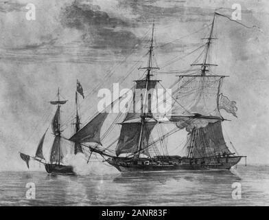 Bataille entre l'USS Enterprise et le HMS Boxer au large des côtes du Maine, le 5 septembre 1813. Bataille entre l'USS Enterprise et le HMS Boxer au large des côtes du Maine, le 5 septembre 1813. Banque D'Images
