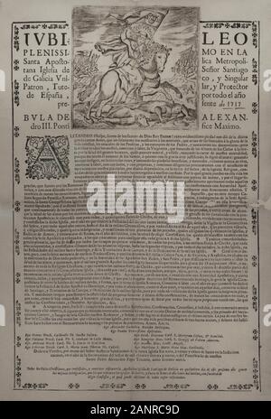 Jubileo Plenissimo de la Santa Apostolica Metropolitana Iglesia del Señor Santiago de Galice Único y singulier Patrón, Tutelar protecteur de España y, por todo el año presente de 1717. Impresor : Antonio Aldemunde. Papel. Santiago de Compostela (Galicia), 1717. Museo de las Peregrinaciones y de Santiago. Santiago de Compostela. Provincia de La Coruña. La Galice. España. Banque D'Images