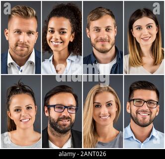 Collage de portraits d'une grande diversité ethnique Les jeunes gens d'affaires. Banque D'Images