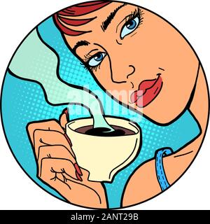 Femme avec une tasse de café ou de thé du matin Illustration de Vecteur