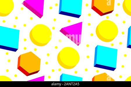 Memphis géométrique transparente motif 3D, vector background en 80s style, formes abstraites Illustration de Vecteur