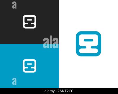 Image du moniteur dans square forme arrondie. L'icône de bureau, télévision. Télévision symbole blanc sur bleu. L'inspiration de l'étiquette pour la publicité, l'entreprise, pour le web et Illustration de Vecteur