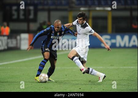Milan, Italie, 20 octobre 2010,'' SAN SIRO Stadium, Ligue des champions 2010/2011 ,FC Inter - Tottenham Hotspur FC : Jonathan Biabiany et Gareth Bale en action pendant le match Banque D'Images