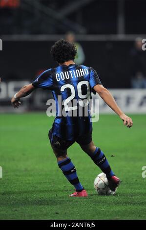 Milan, Italie, 29 septembre 2010,'' SAN SIRO Stadium, Ligue des champions 2010/2011 ,FC Inter - FC Werder Brême : Philippe Coutinho en action pendant le match Banque D'Images