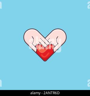 Deux mains holding heart vector illustration pour la Journée des donateurs le 14 février. Valentines Day ou le don d'organe symbole conceptuel. Illustration de Vecteur