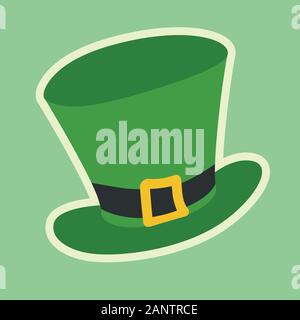 Saint Patricks hat moderne sur fond vert pastel, télévision illustration. Happy Saint Patrick day. Simple Hand drawn vector illustration. Autocollant, l'embl Illustration de Vecteur