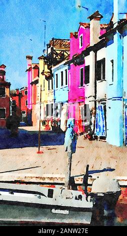 Les bâtiments colorés sur les canaux de Burano à Venise Banque D'Images