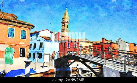 Les bâtiments colorés sur les canaux de Burano à Venise Banque D'Images