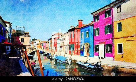 Les bâtiments colorés sur les canaux de Burano à Venise Banque D'Images