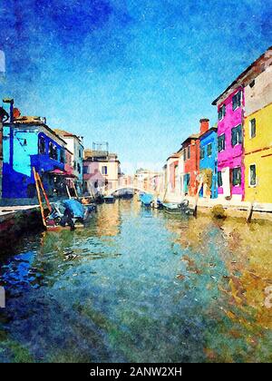 Les bâtiments colorés sur les canaux de Burano à Venise Banque D'Images