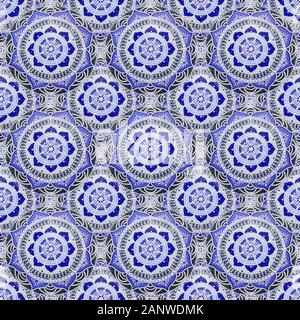 Arrière-plan sans coutures à partir d'un ensemble de plats en céramique décoratifs peints à la main avec des peintures acryliques à motifs floraux. Banque D'Images