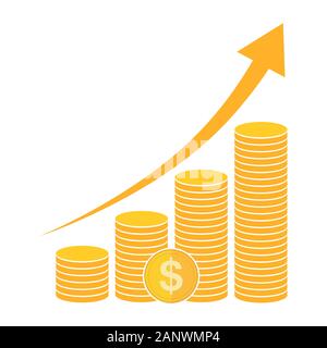 Dans l'icône de pièce plate. Le symbole du dollar en or. Le concept de revenu. Tas de pièce d'un dollar en espèces - vector illustration. Illustration de Vecteur