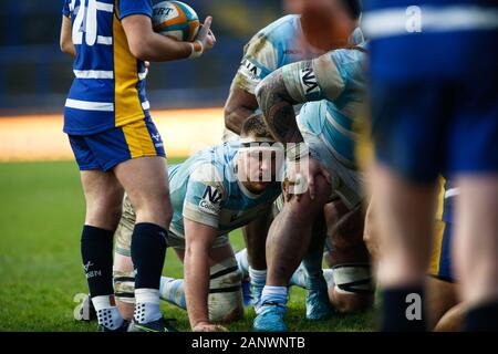 Leeds, UK. 15 Jan, 2019. LEEDS, ANGLETERRE - 19 janvier Callum Chick de Newcastle Falcons packs pendant le match de championnat Greene King IPA entre le Yorkshire Carnegie et Newcastle Falcons à Headingley Carnegie Stadium, Leeds le dimanche 19 janvier 2020. (Crédit : Chris Lishman | MI News ) photographie peut uniquement être utilisé pour les journaux et/ou magazines fins éditoriales, licence requise pour l'usage commercial Crédit : MI News & Sport /Alamy Live News Banque D'Images