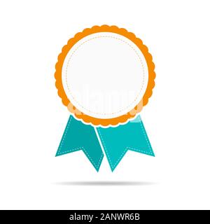 Médaille simple icône avec ruban. Médaille de couleur avec ombre en version plate. Silhouette de trophée, prix ou médaille. Vector illustration. Illustration de Vecteur