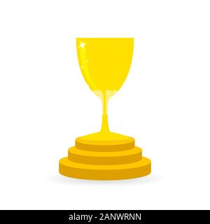 Trophée d'or en coupe plate. L'icône de tasse isolé sur fond blanc. Vector illustration. Illustration de Vecteur